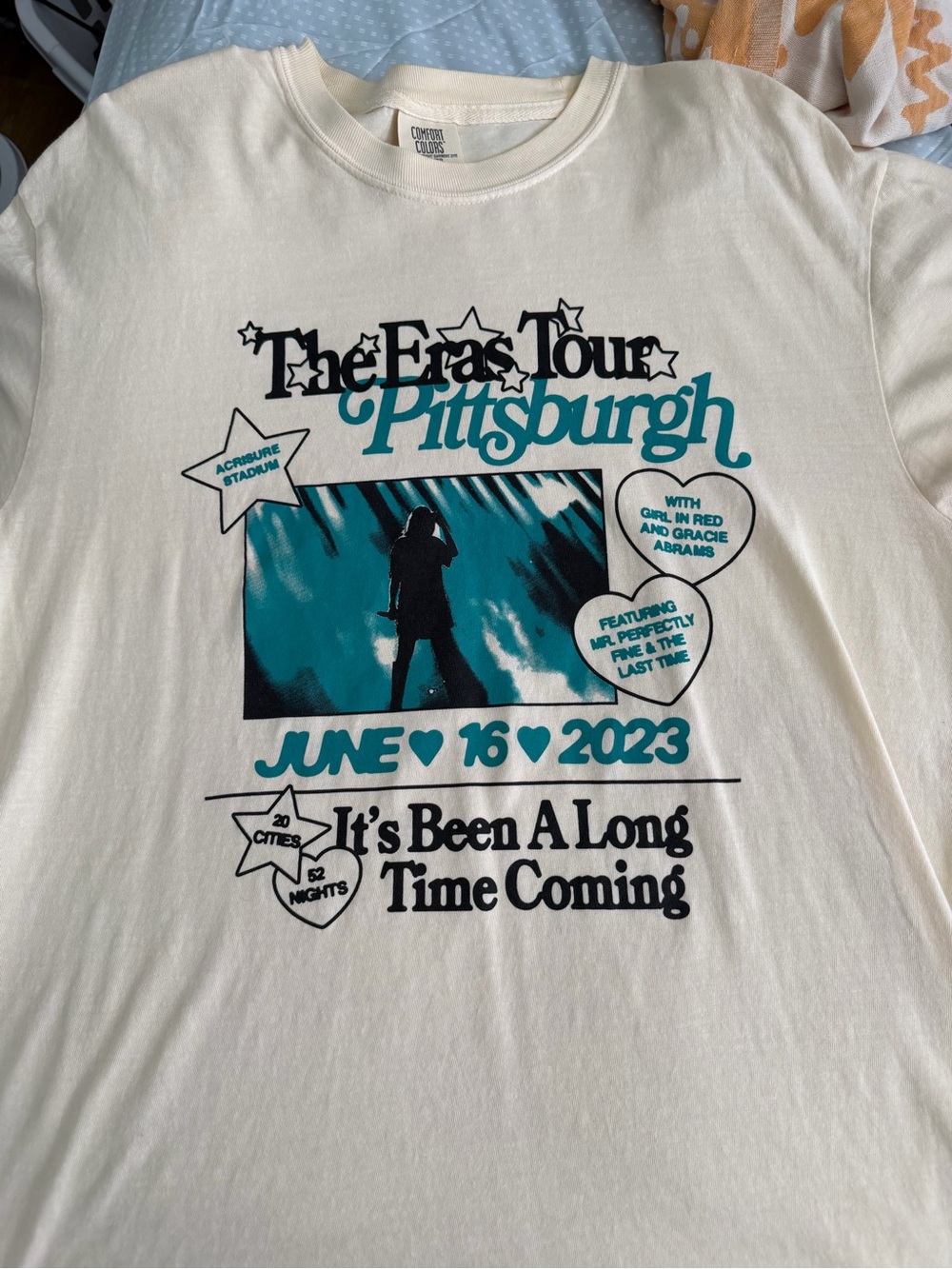 The Eras Tour PittsburghTee - Cream with Teal & Black